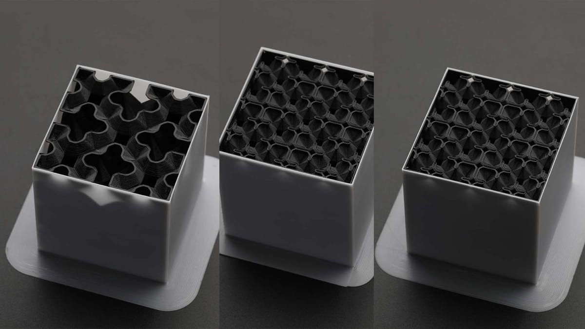 one 3D printing infill pattern of three different density settings